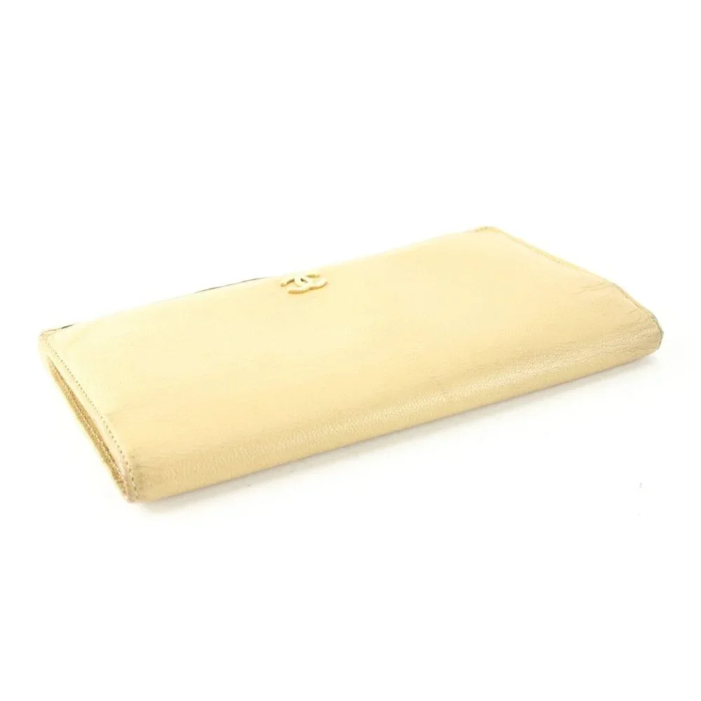Chanel Beige CC Long Bifold Flap Wallet 2C512S